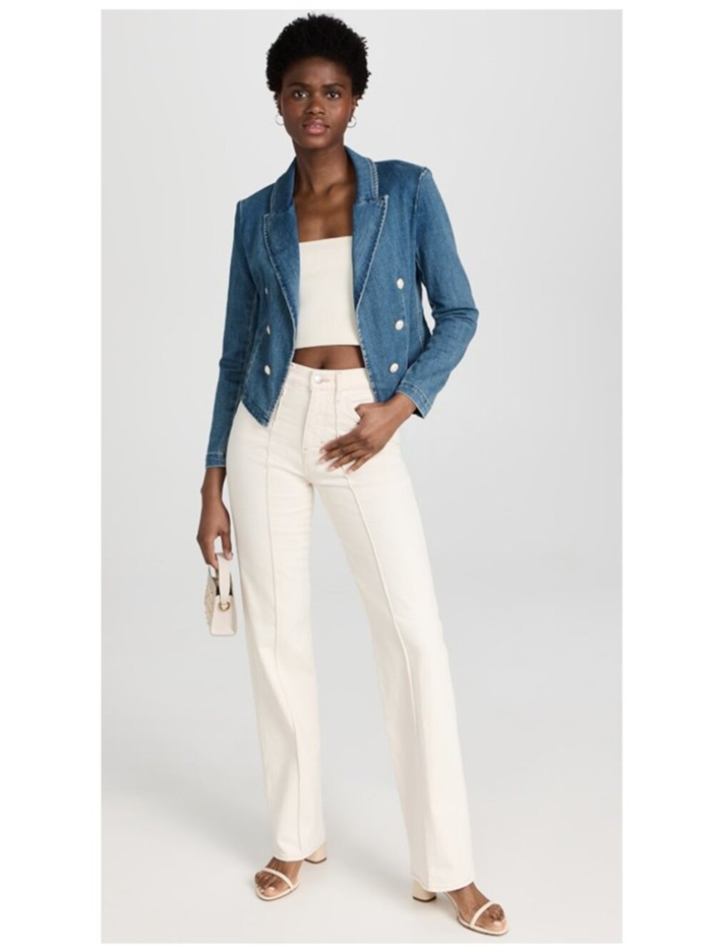 L'Agence Wayne Denim Cropped Blazer Jacket - Picture 4 of 16